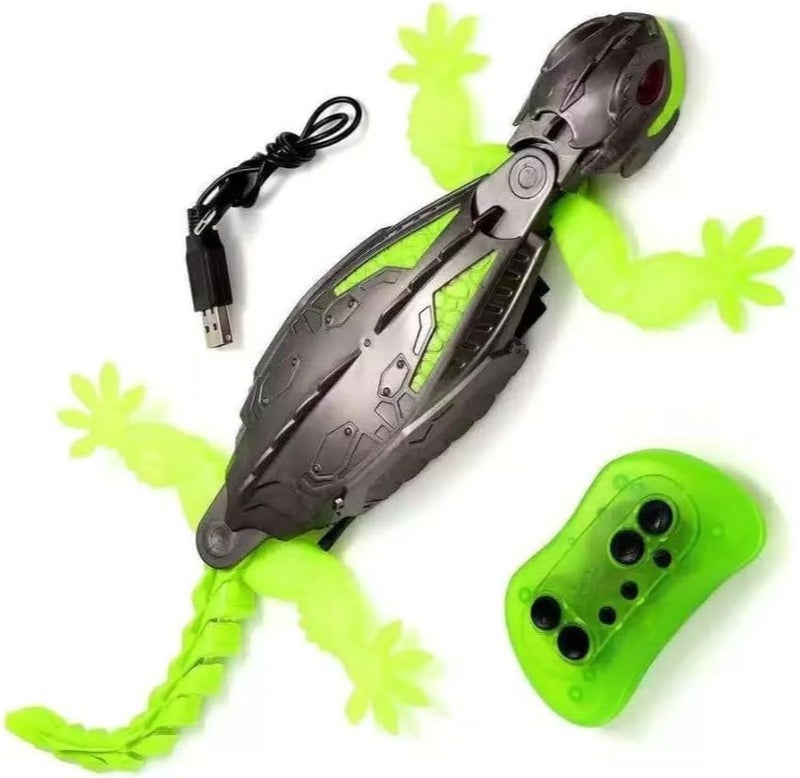 GECKO Remote Control Robotic Lizard Toy, USB Rechargeable, Green and Grey, with Controller - Image 1